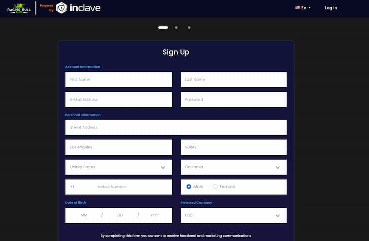 Raging Bull’s platform showcasing how to sign up for one of the best casino apps.